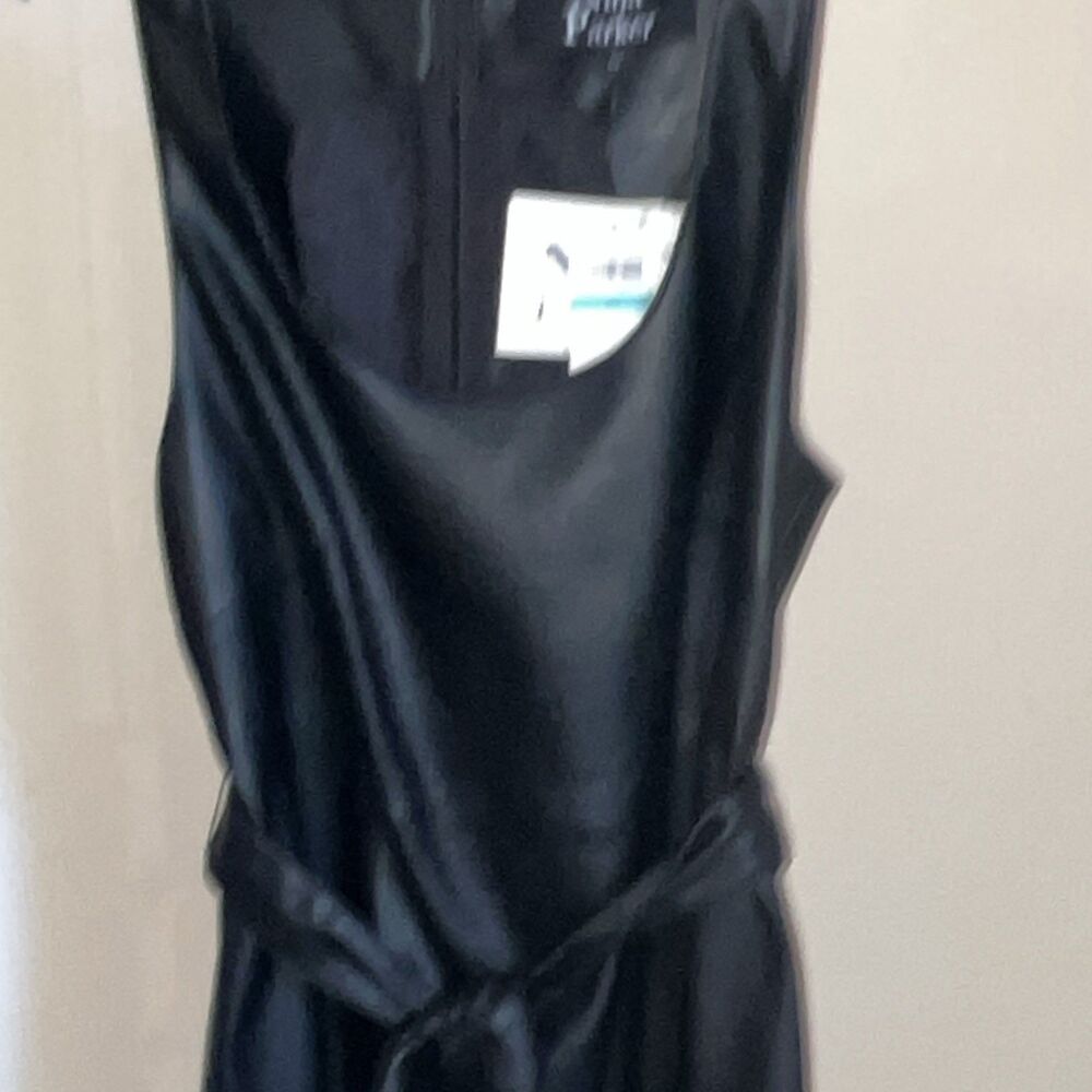 Nina Parker x Macy's Black Faux Leather Sleeveless V-Neck Zip Belted Dress 0X